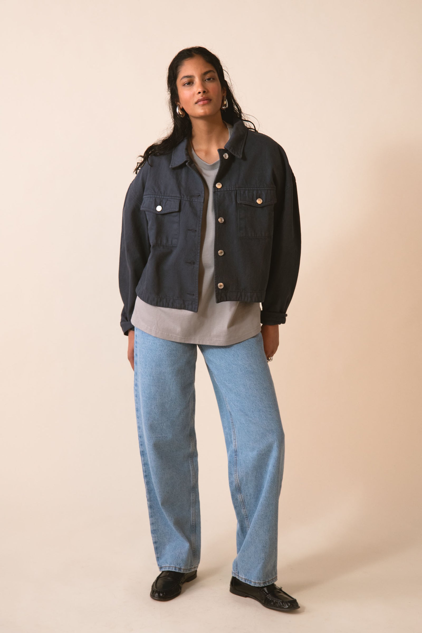 EX BOYFRIEND DENIM JACKET GRAPHITE