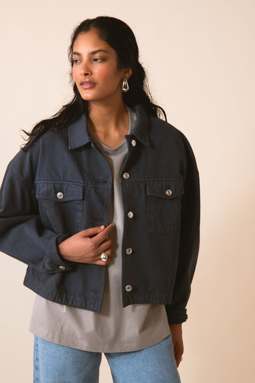 EX BOYFRIEND DENIM JACKET GRAPHITE