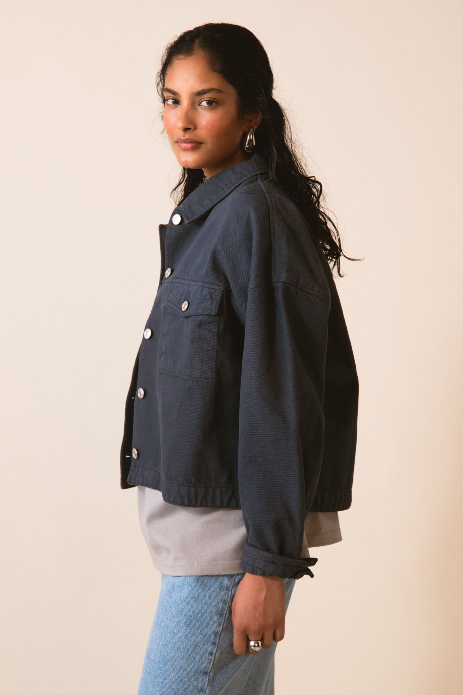 EX BOYFRIEND DENIM JACKET GRAPHITE