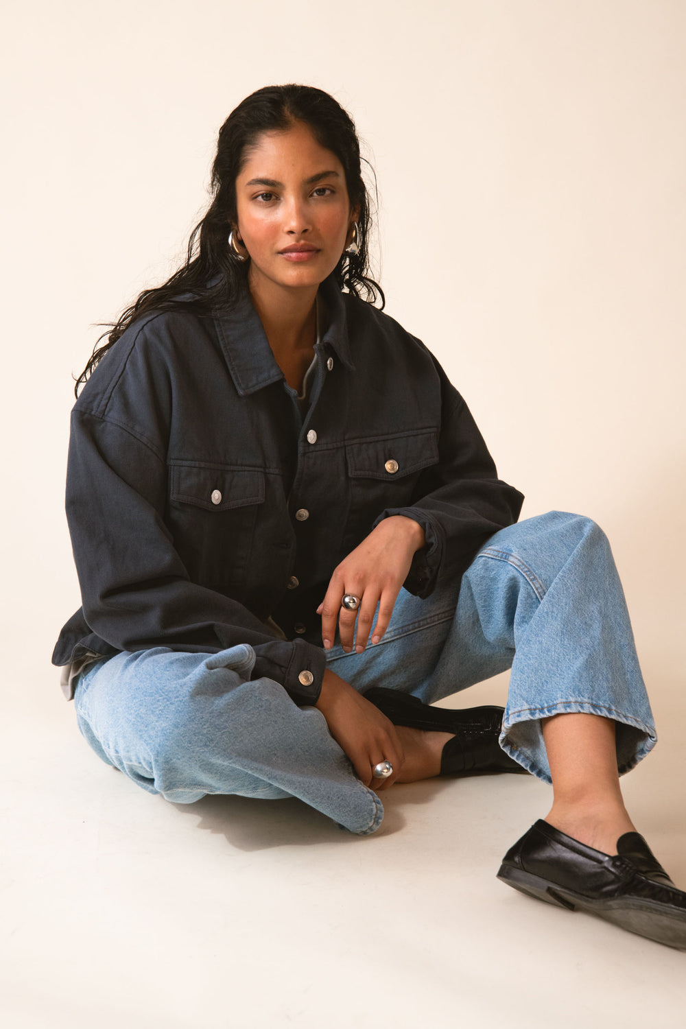 EX BOYFRIEND DENIM JACKET GRAPHITE