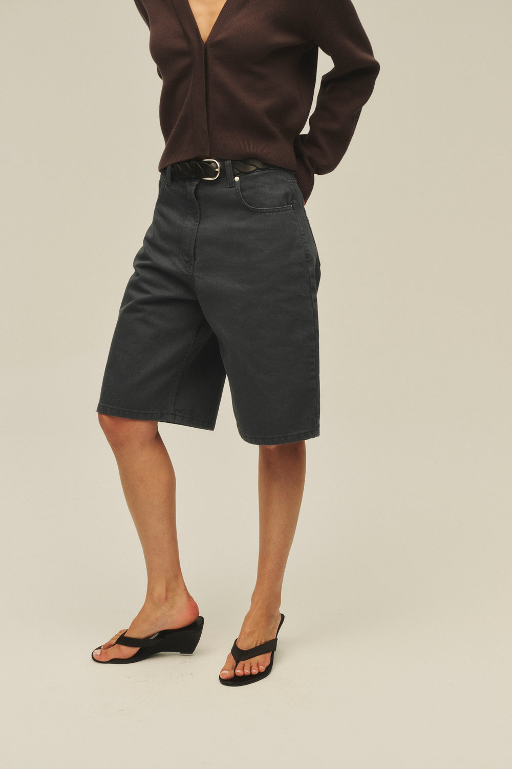 SHORT JUST WIDE JEANS GRAPHITE