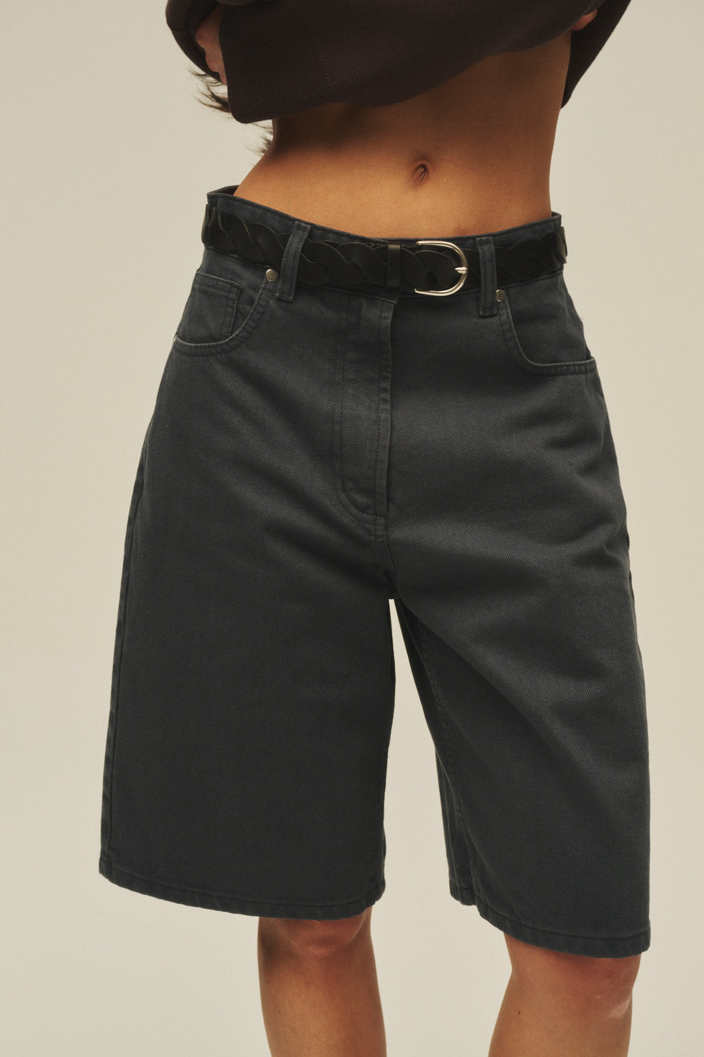 SHORT JUST WIDE JEANS GRAPHITE