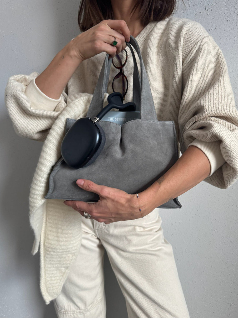 MINI SUEDE TOTE BAG GREY