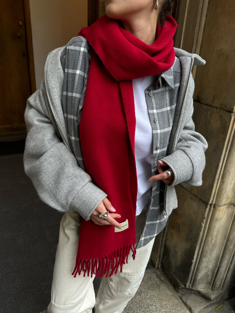 ALL OVER WOOLEN SCARF RED